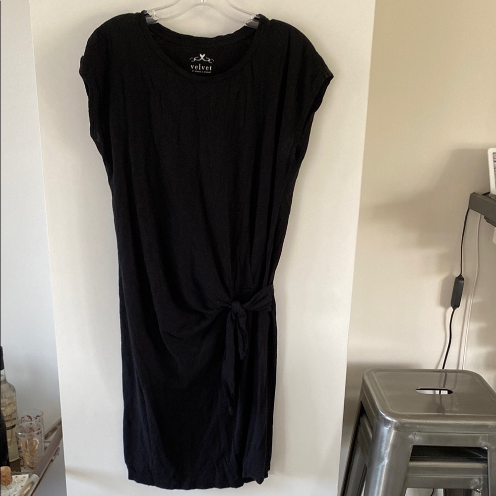 VELVET BY GRAHAM & SPENCER black asymmetrical knit tie tee t-shirt dress M